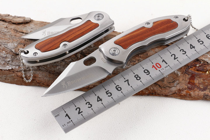 Browning F113 folding knife with wood and steel handle UD405196